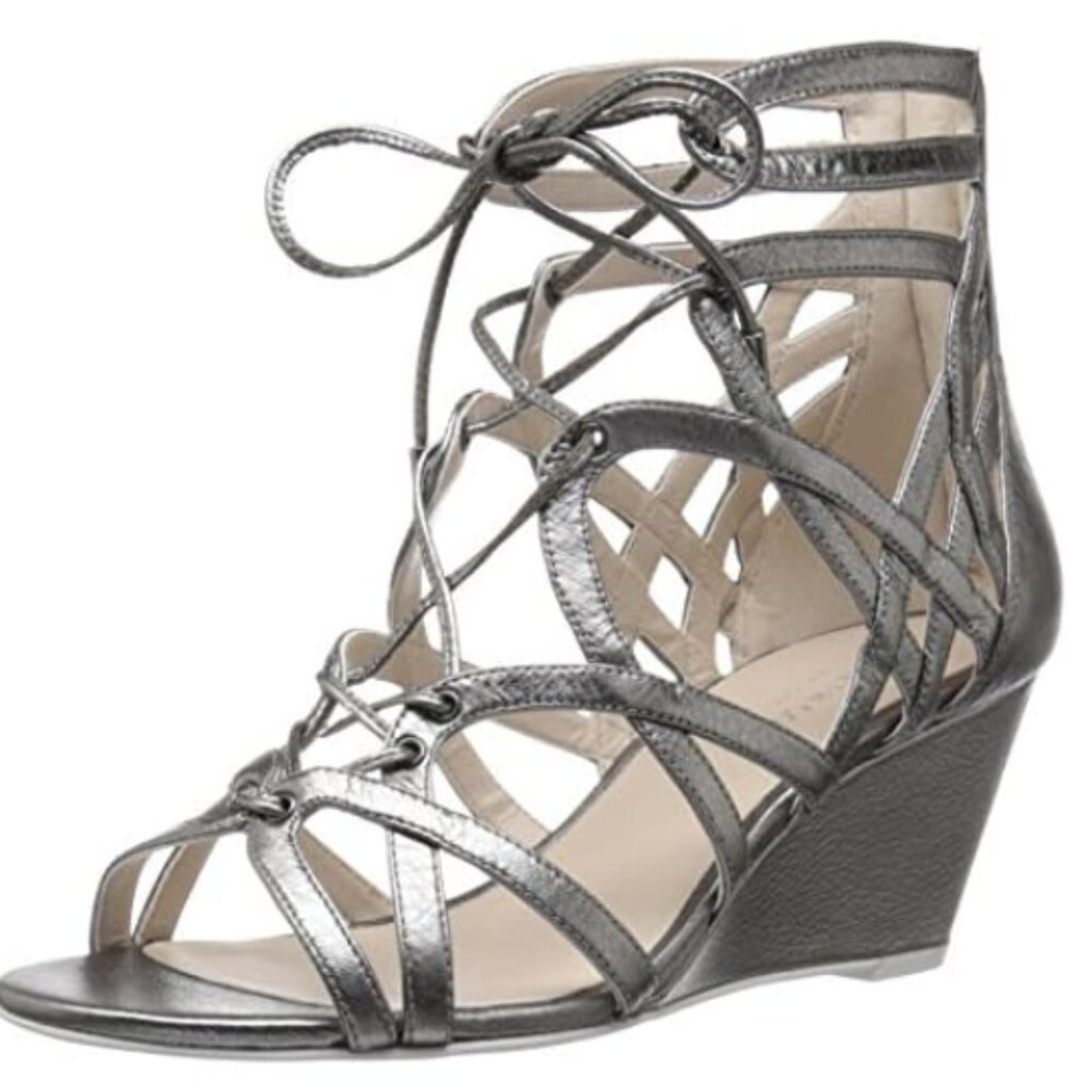 Kenneth Cole Dylan Leather Wedge Gladiator Sandal Anthracite(Silver) Size 10 NIB